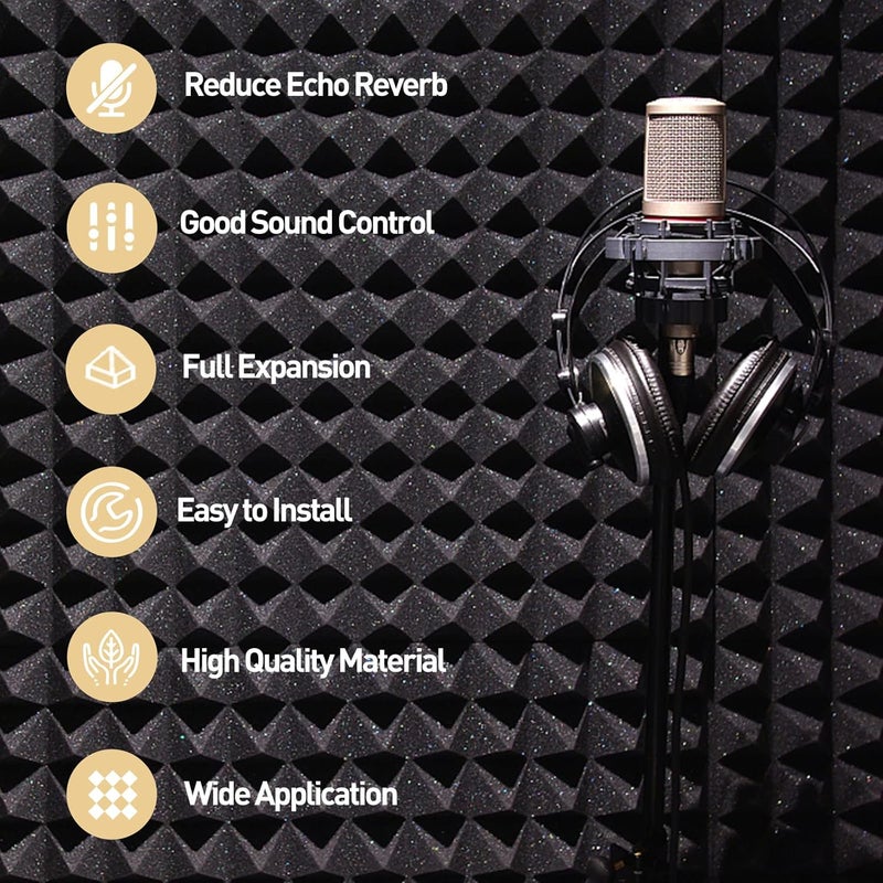 AUSLET 36 Pack Acoustic Panels 12 x 12 x 2 Inches, Pyramid Sound Proof Foam Panels for Wall, High Density Black Acoustic Foam Panels,Soundproof Wall Panels - Image 5